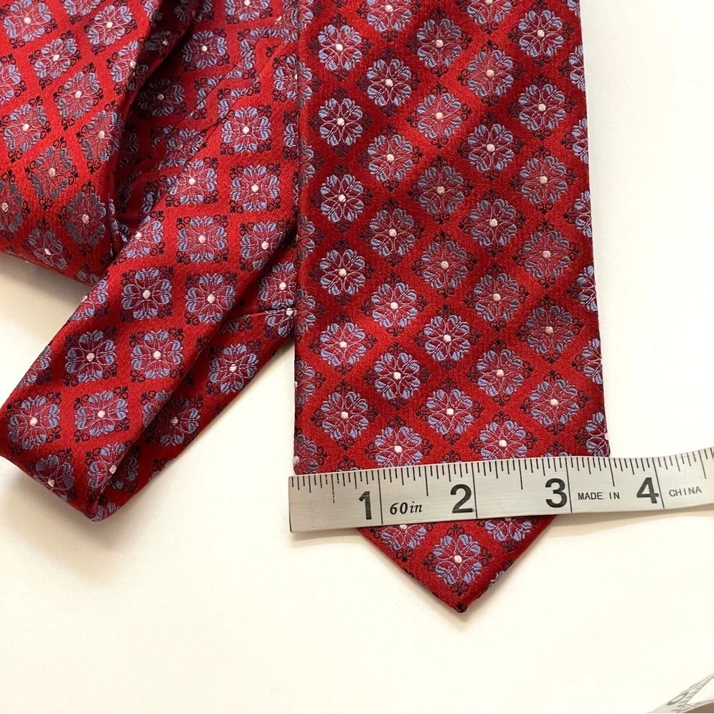 Patrick James Vintage Art Brocade Floral Red Silk Tie Extra Long